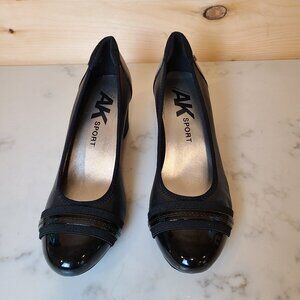 Anne Klein Guardian Block Heel Pumps Womens 9.5 Black Leather